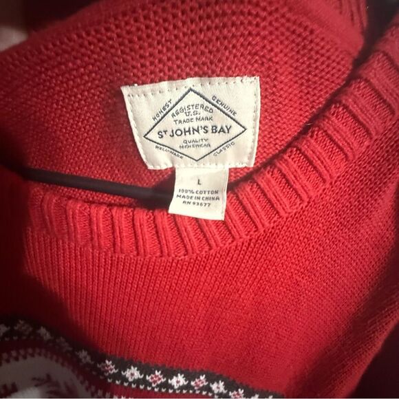 St. John's Bay Red and White Crew Neck Sweater with Festive Pattern - Picture 4 of 6